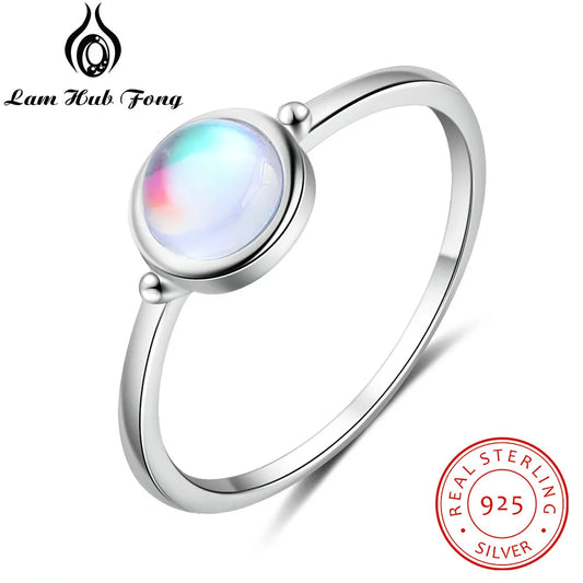 925 Sterling Silver Round Moonstone Ring Minimalist Thin Women Engagement Ring Wedding Band Silver 925 Jewelry (Lam Hub Fong)