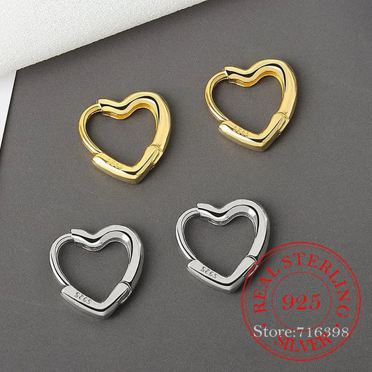 Simple 925 Sterling Silver French Love Heart Hoop Earrings for Women Wedding Party Jewelry Gift Pendientes Mujer Moda