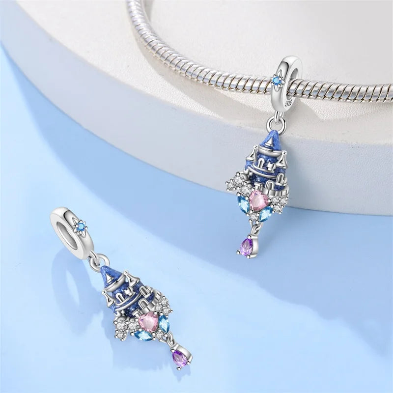 New 925 Silver Color Fox Rabbit Rose Castle Fairy Tale Charms Beads Fit Pandora 925 Original Bracelets DIY Jewelry Birthday Gift