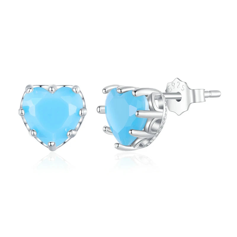 BAMOER Authentic Sterling Silver Heart Birthstone Stud Earrings 6mm 0.84 Carat Earrings Women Birthday Jewelry (with Gift Box)