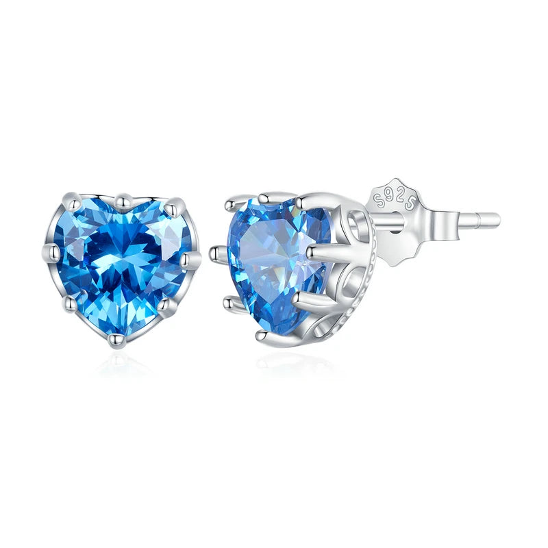 BAMOER Authentic Sterling Silver Heart Birthstone Stud Earrings 6mm 0.84 Carat Earrings Women Birthday Jewelry (with Gift Box)