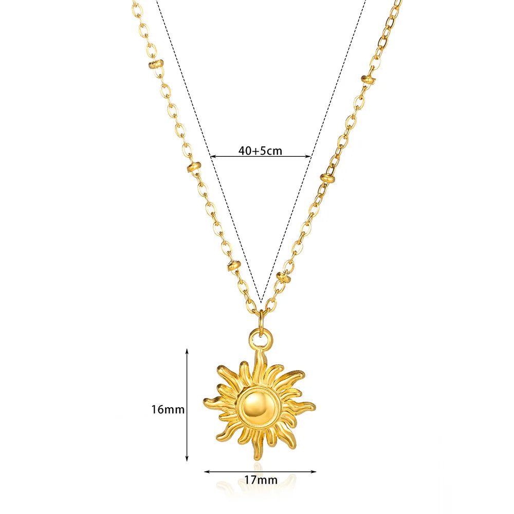 Stainless Steel Necklace Plated Gold Color Ethnic Sun Totem Pendent Necklaces For Charm Women Birthday Party Fashion Jewelry