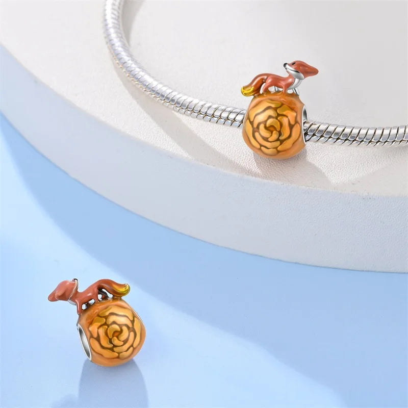 New 925 Silver Color Fox Rabbit Rose Castle Fairy Tale Charms Beads Fit Pandora 925 Original Bracelets DIY Jewelry Birthday Gift