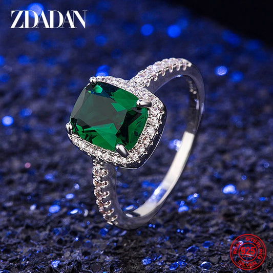 ZDADAN 925 Sterling Silver Vintage Emerald Rings For Women Wedding Engagement Jewelry