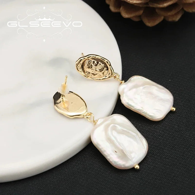 Natural Baroque Pearls 18K Gold Plated Jewelry Hoops Women Earrings New In Vintage Earrings Drop Stud Earrings For Ladie GE1486