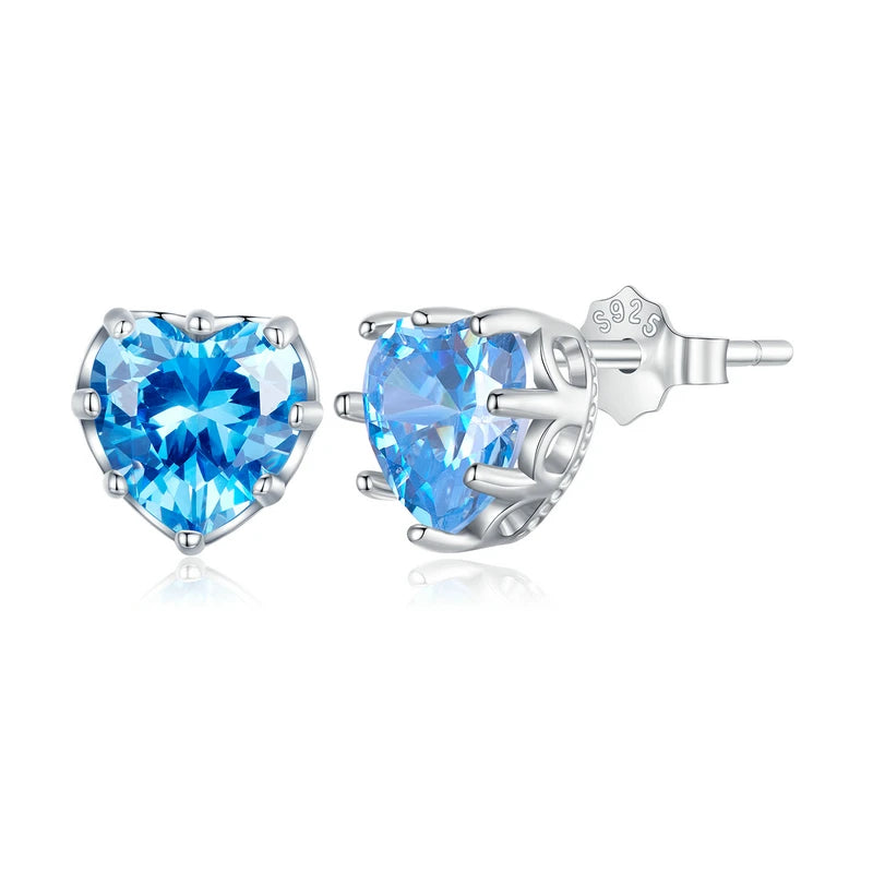 BAMOER Authentic Sterling Silver Heart Birthstone Stud Earrings 6mm 0.84 Carat Earrings Women Birthday Jewelry (with Gift Box)