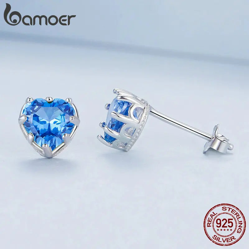 BAMOER Authentic Sterling Silver Heart Birthstone Stud Earrings 6mm 0.84 Carat Earrings Women Birthday Jewelry (with Gift Box)