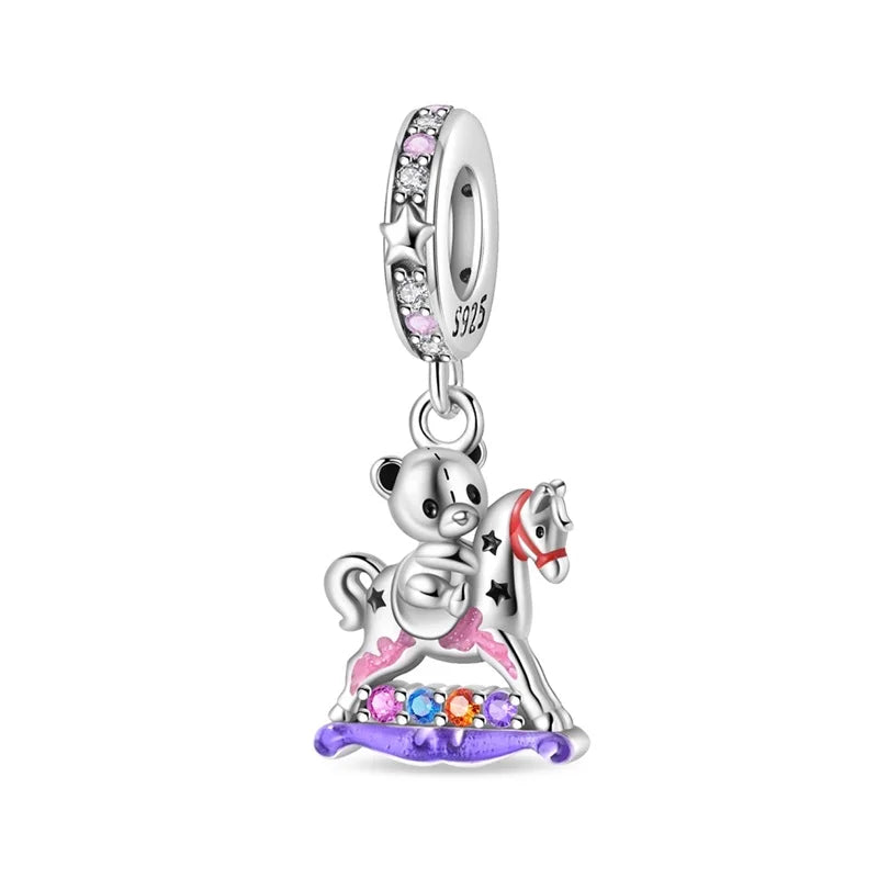 New 925 Silver Color Fox Rabbit Rose Castle Fairy Tale Charms Beads Fit Pandora 925 Original Bracelets DIY Jewelry Birthday Gift