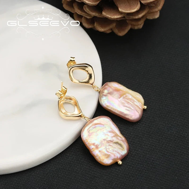 Natural Baroque Pearls 18K Gold Plated Jewelry Hoops Women Earrings New In Vintage Earrings Drop Stud Earrings For Ladie GE1486