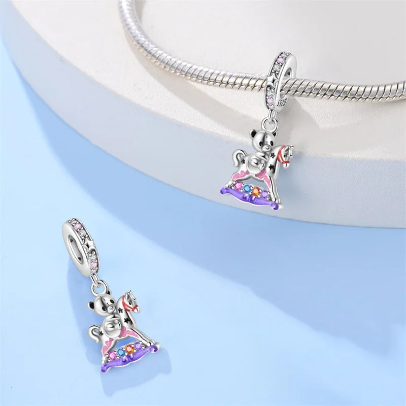 New 925 Silver Color Fox Rabbit Rose Castle Fairy Tale Charms Beads Fit Pandora 925 Original Bracelets DIY Jewelry Birthday Gift