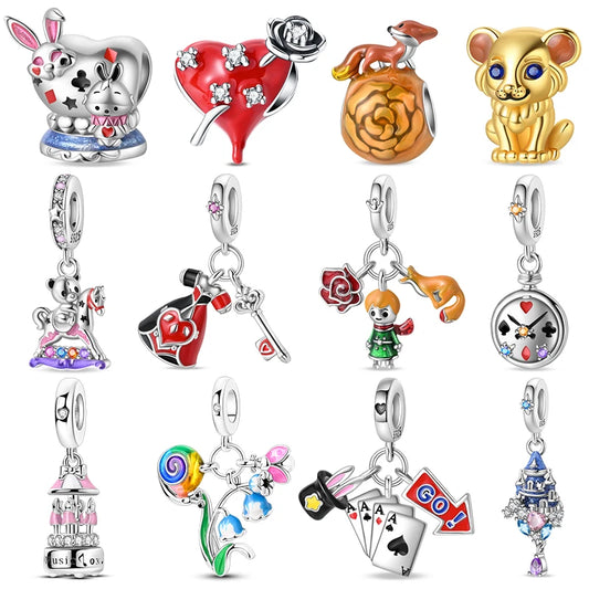 New 925 Silver Color Fox Rabbit Rose Castle Fairy Tale Charms Beads Fit Pandora 925 Original Bracelets DIY Jewelry Birthday Gift