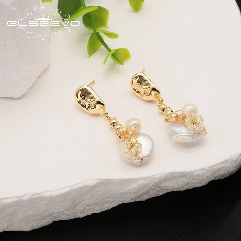 Natural Baroque Pearls 18K Gold Plated Jewelry Hoops Women Earrings New In Vintage Earrings Drop Stud Earrings For Ladie GE1486