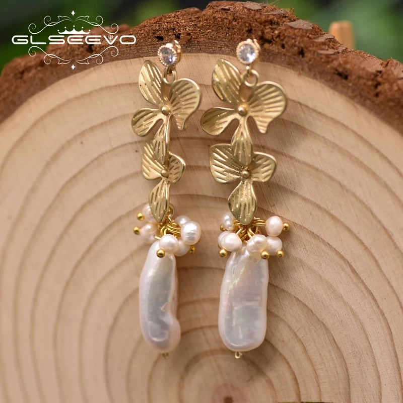 Natural Baroque Pearls 18K Gold Plated Jewelry Hoops Women Earrings New In Vintage Earrings Drop Stud Earrings For Ladie GE1486