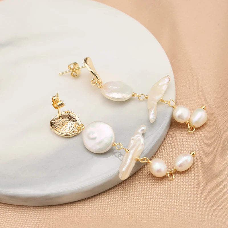 Natural Baroque Pearls 18K Gold Plated Jewelry Hoops Women Earrings New In Vintage Earrings Drop Stud Earrings For Ladie GE1486