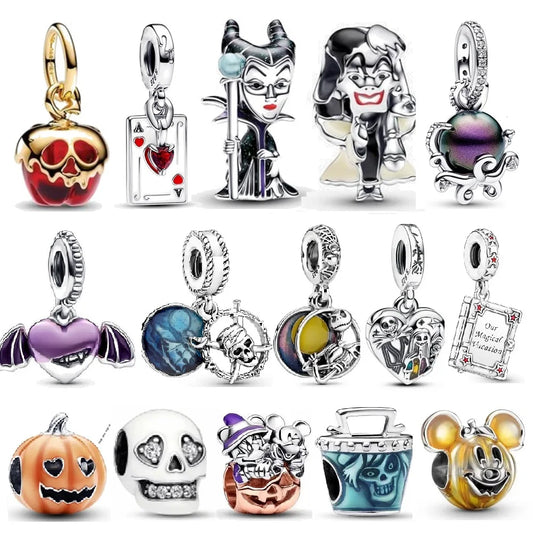 Disney Villain 925 Sterling Silver Pumpkin Witch Charm  Evil Queen Bead Fit Original Pandora Bracelet DIY Halloween Jewelry Gift