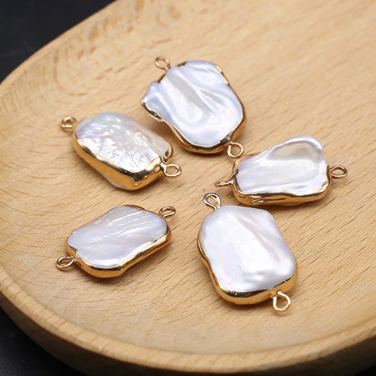 2pc Natural Baroque Pearl Pendant Gold Plated Double Hole Connector for Jewelry Making DIY Trendy Necklace Bracelet Accessories