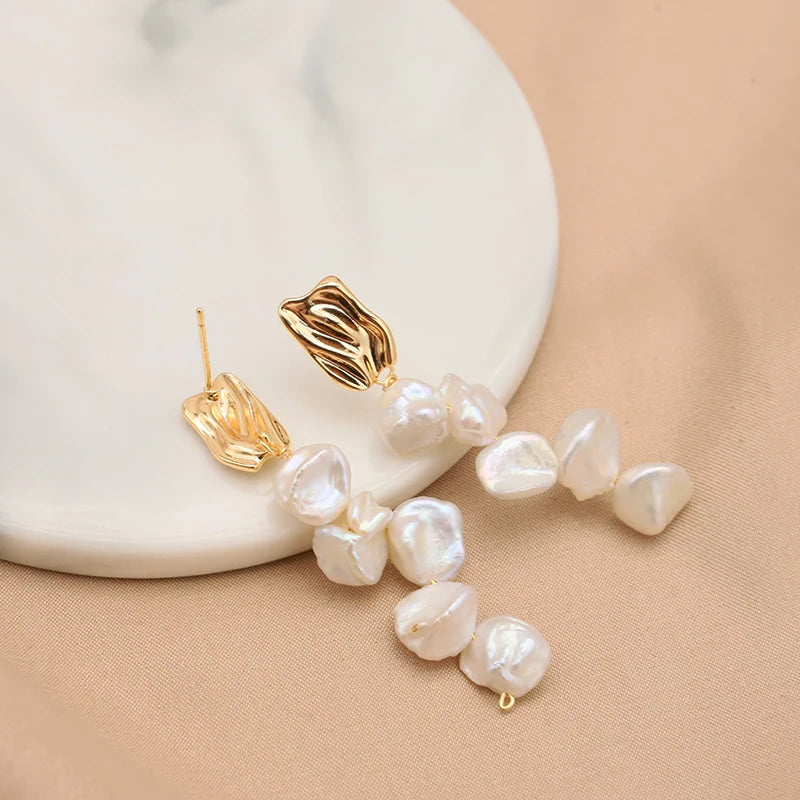 Natural Baroque Pearls 18K Gold Plated Jewelry Hoops Women Earrings New In Vintage Earrings Drop Stud Earrings For Ladie GE1486